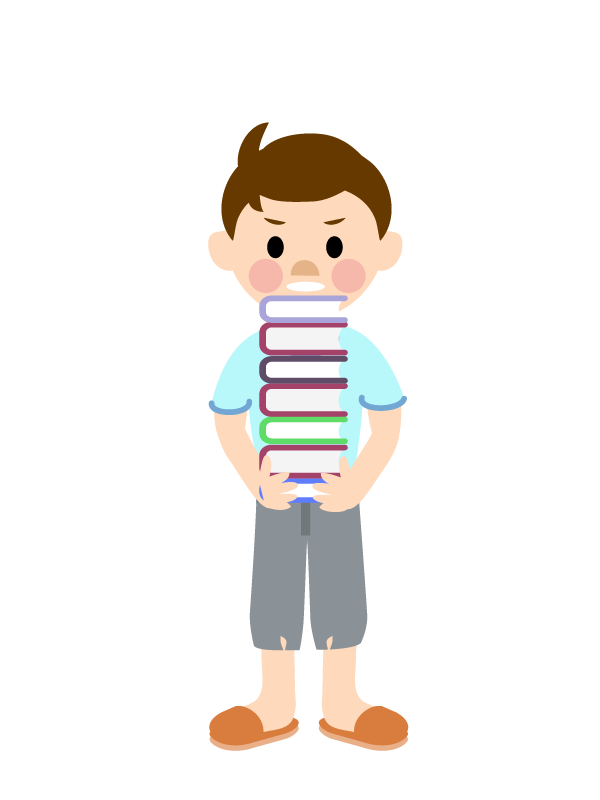 本を整頓する男児のイラスト